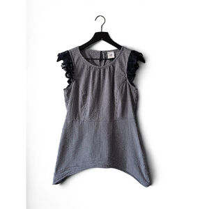 Cabi Navy White Striped Flutter Sleeve Seersucker Top XS